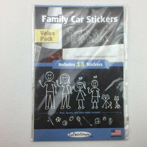 Lot of 18 Family Car Stickers Vinyl Decals Black White Outline Compact Kit Pack - Picture 2 of 4